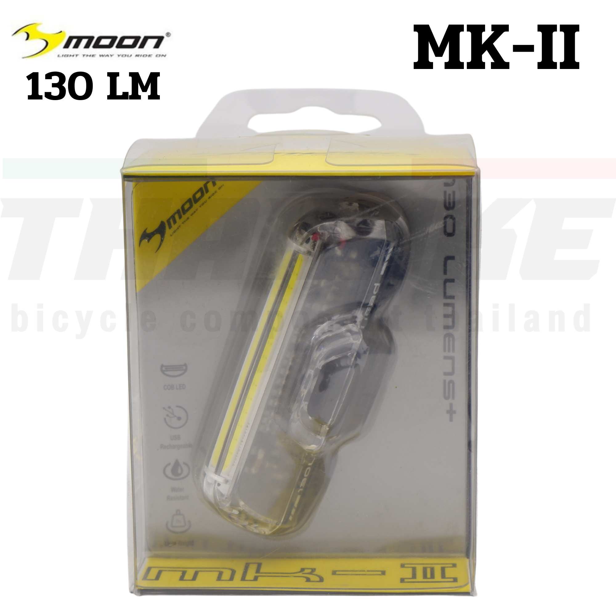 ไฟจักรยานเสือหมอบ เสือภูเขา ไฟสีขาว MOON MK-2-W USB rechargeable light 150LM