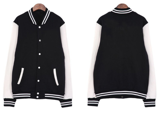เสื้อเบสบอลสีดำแขนขาว Baseball Jacket Black-White