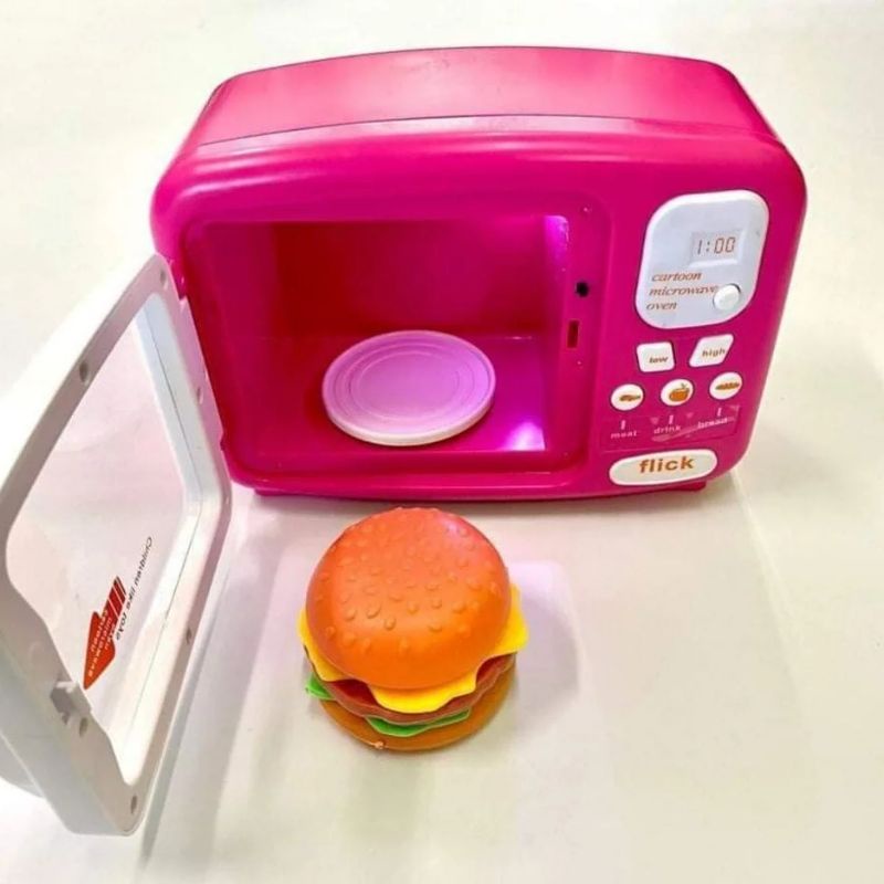 ไมโครเวฟเด็ก หมุนได้ เสมือนจริง‼️มีเสียงมีไฟ‼️แถมแฮมเบอร์เกอร์🎁ส่งไวมากคะ