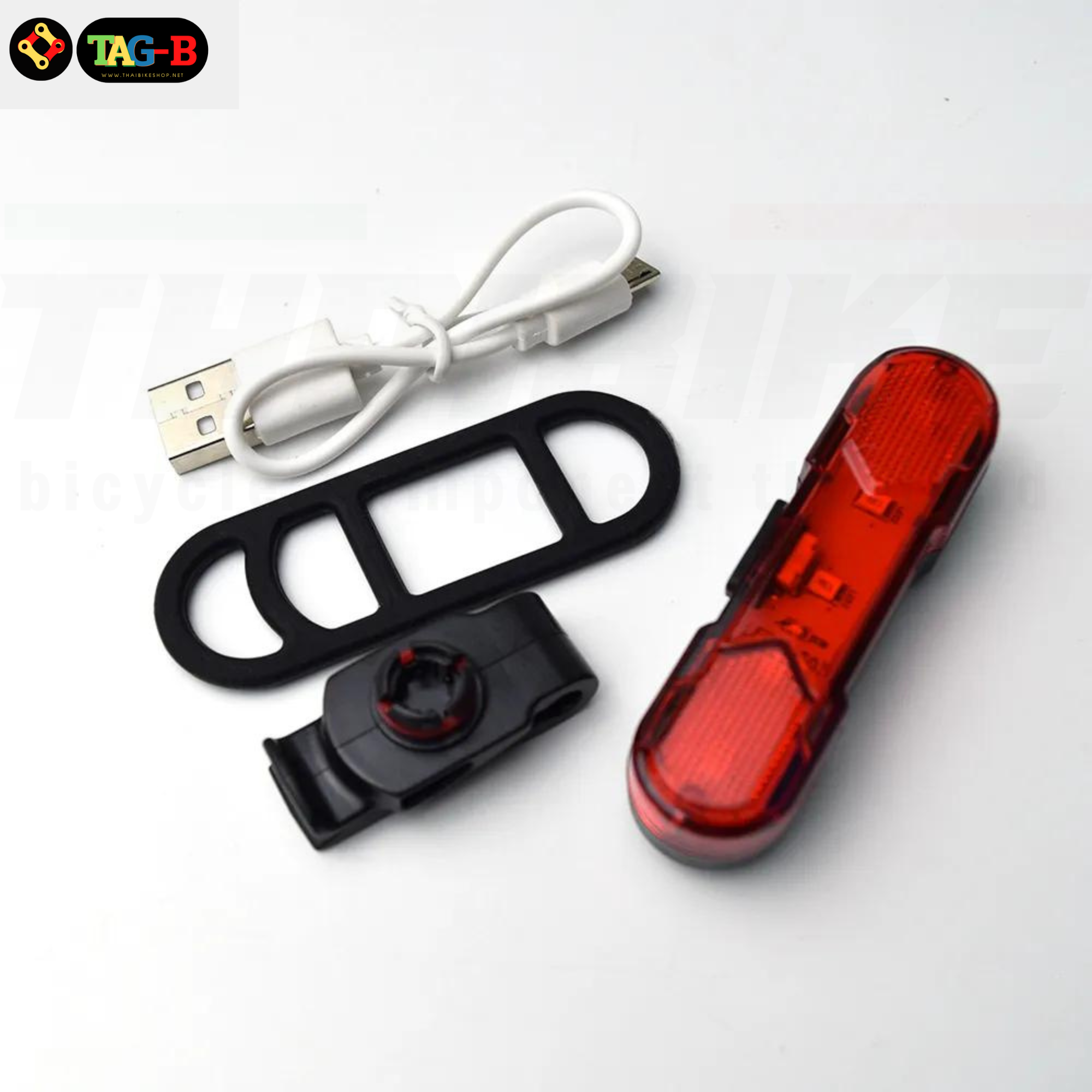 ไฟท้ายจักรยานแบบชาร์จ USB ไฟสีแดง/สีขาว/สีน้ำเงิน THAIBIKE AS1010