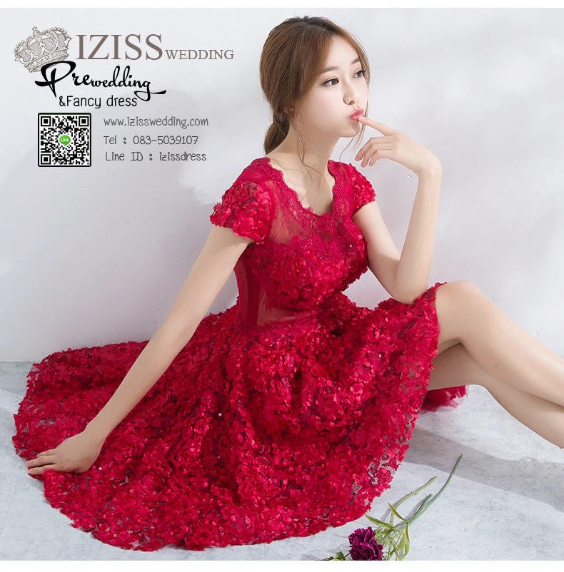 DS025 - **Pre order** ชุดราตรี เดรสสั้นออกงาน (short dresses) ชุดไปงานแต่งงานสวยๆ "ธีมแดง"