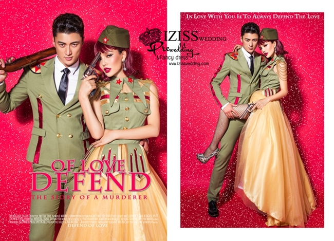 PW411-**พรีออเดอร์**ชุดคู่ถ่ายพรีเวดดิ้ง (prewedding dress) & ชุดแต่งงานแฟนซี (Fancy wedding dress)ชายหญิง "ธีมสีเขียวทหาร"