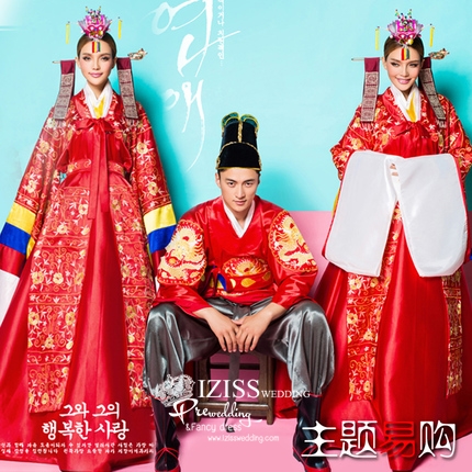 PW366 - **พร้อมเช่า 5,500 ชุดฮันบกเกาหลีทั้งเซ็ทค่ะ** ชุดคู่ถ่ายพรีเวดดิ้ง (prewedding dress) & ชุดแต่งงานแฟนซี (Fancy wedding dress)ชายหญิง "ธีมสีแดง"
