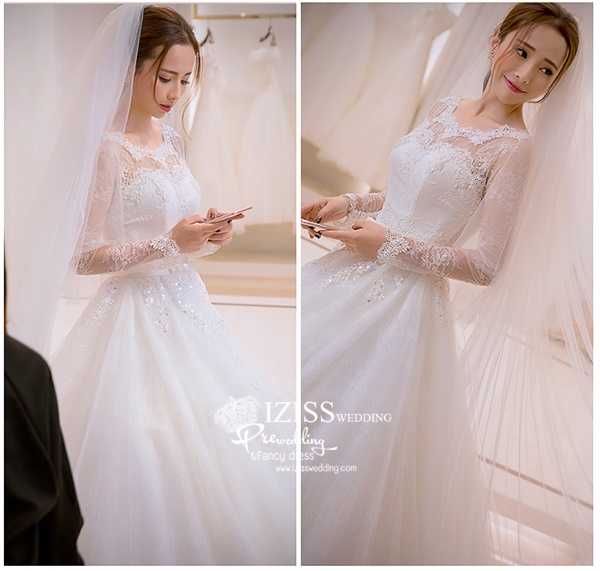 BR243 **พรีออเดอร์**ชุดแต่งงาน&ชุดเจ้าสาวแบบยาวสีขาวเกรดพรีเมี่ยม เปิดไหล่ มีแขน หรูหราน่ารัก สวยโดดเด่นไม่ซ้ำใคร