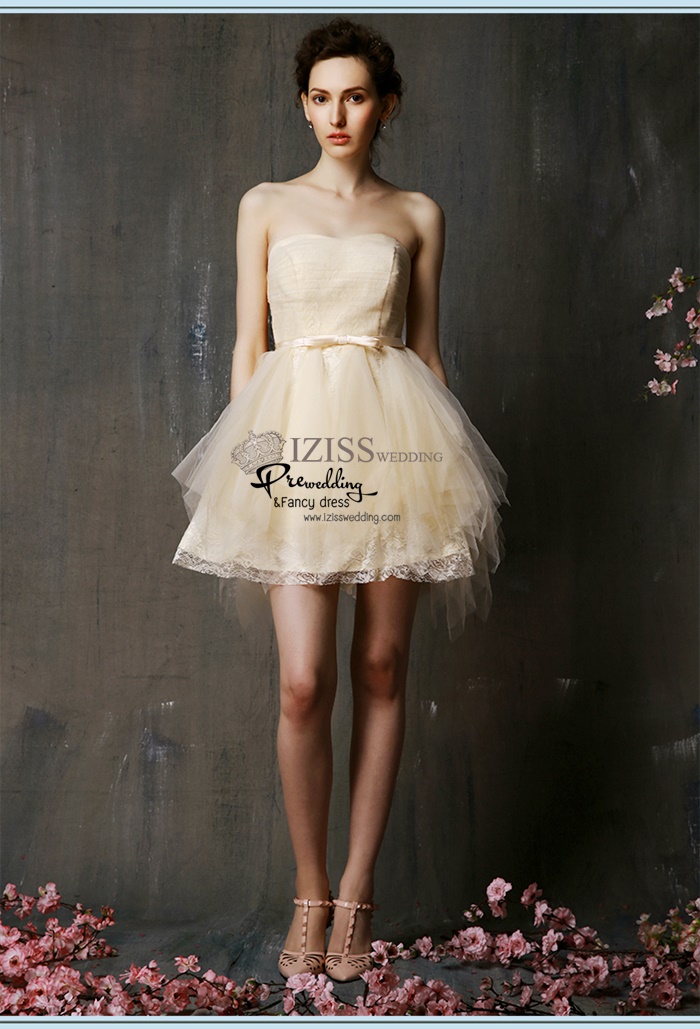 ฺBM0109 - พรีออเดอร์ ชุดเพื่อนเจ้าสาวราตรีสั้นสีครีมและสีโอโรส สวยมากๆค่ะ