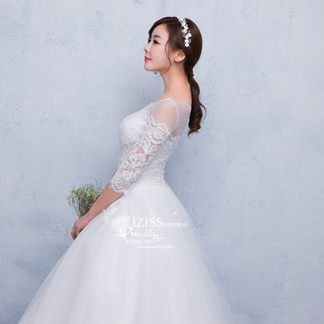 BR232 **พรีออเดอร์**ชุดแต่งงาน&ชุดเจ้าสาวแบบยาวสีขาวเกรดพรีเมี่ยม เปิดไหล่ มีแขน หรูหราน่ารัก สวยโดดเด่นไม่ซ้ำใคร