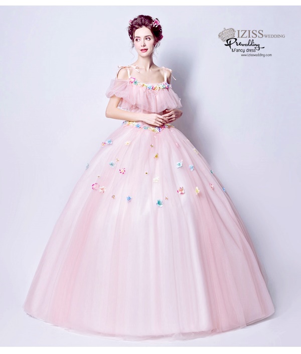 DL043 - **พรีออเดอร์** ชุดราตรี เดรสยาวออกงาน (Night party dresses) ชุดไปงานแต่งงานสวยๆ "ธีมสีชมพูแต่งดอก 3D"