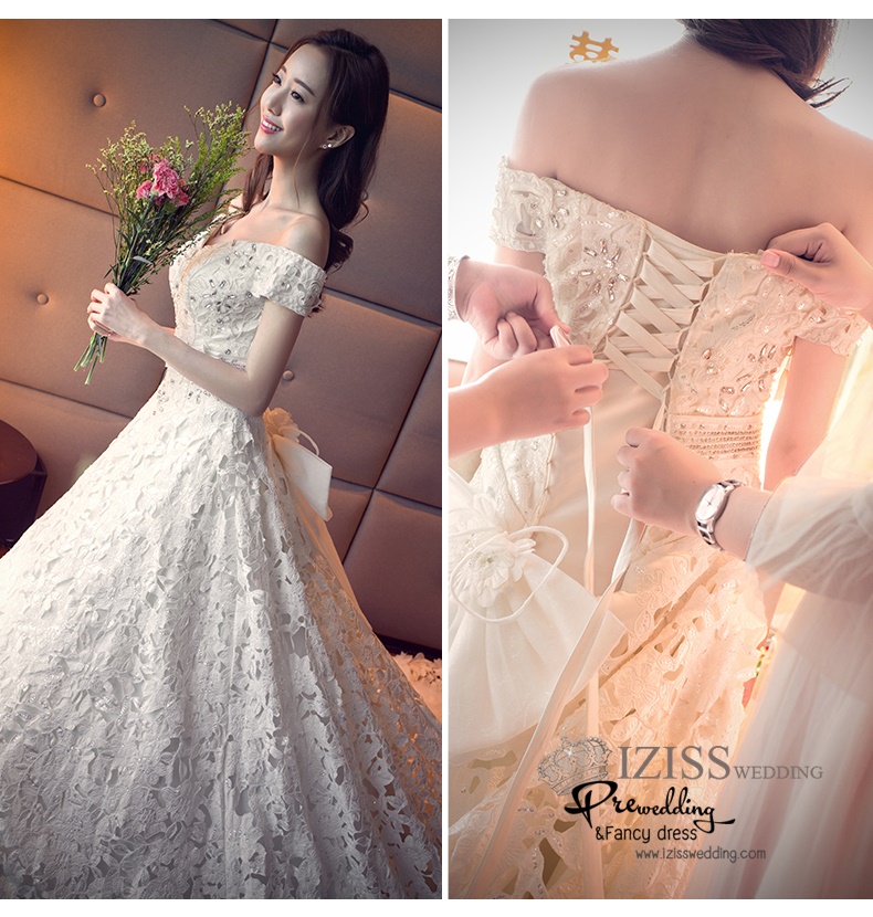 BR332 **พรีออเดอร์**ชุดแต่งงาน&ชุดเจ้าสาวแบบยาวอลังการ สีขาวเกรดพรีเมี่ยม หรูหราน่ารัก สวยโดดเด่นไม่ซ้ำใคร