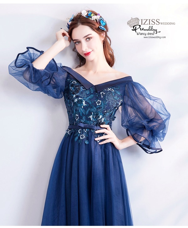 DL071 - **พรีออเดอร์** ชุดราตรี เดรสยาวออกงาน (Night party dresses) ชุดไปงานแต่งงานสวยๆ "ธีมสีกรมแต่งดอก 3D"