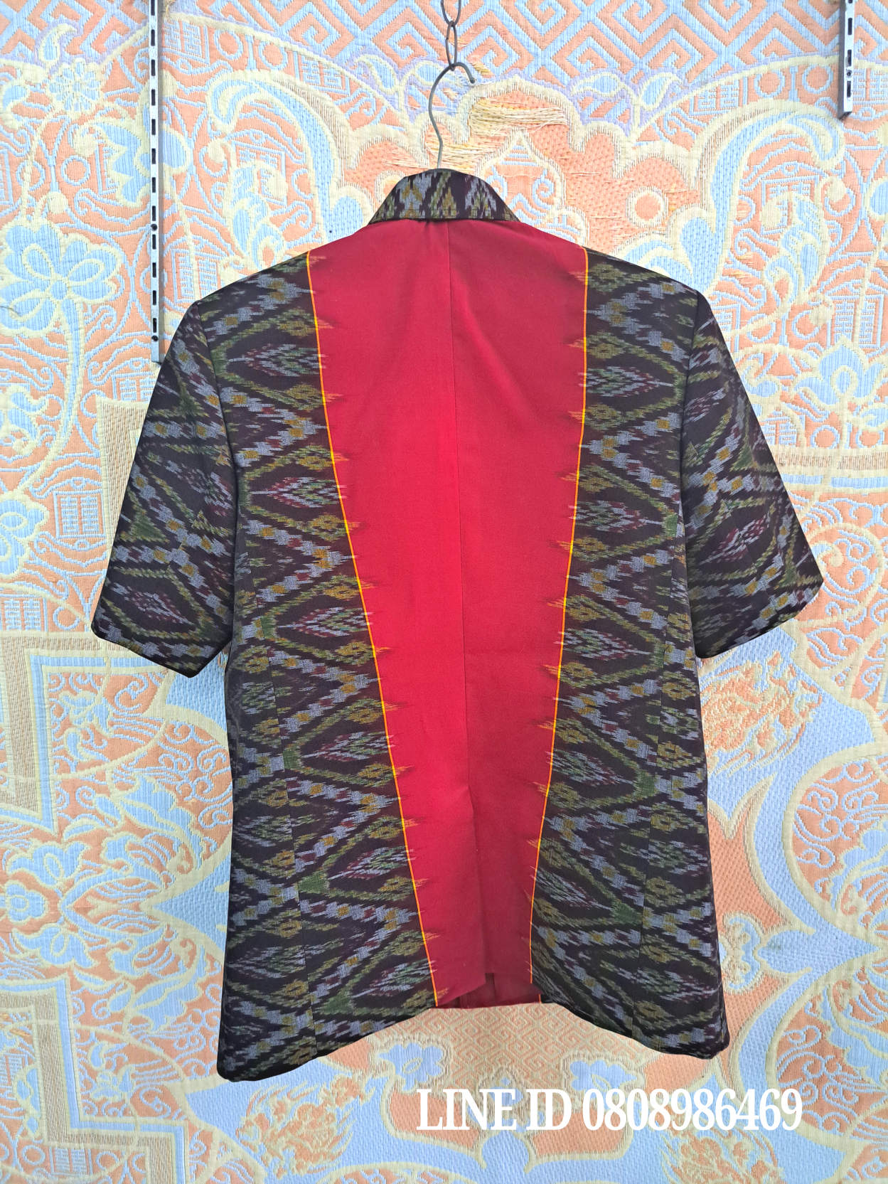 เสื้อสูทชายฝ้ายแท้มัดหมี่ตีนแดงทอมือ เสื้อสูทชายฝ้ายแท้ สูทผ้าไทยชาย ซาฟารีผ้าไทยชาย สูทผ้าฝ้ายมัดหมี่ตีนแดง