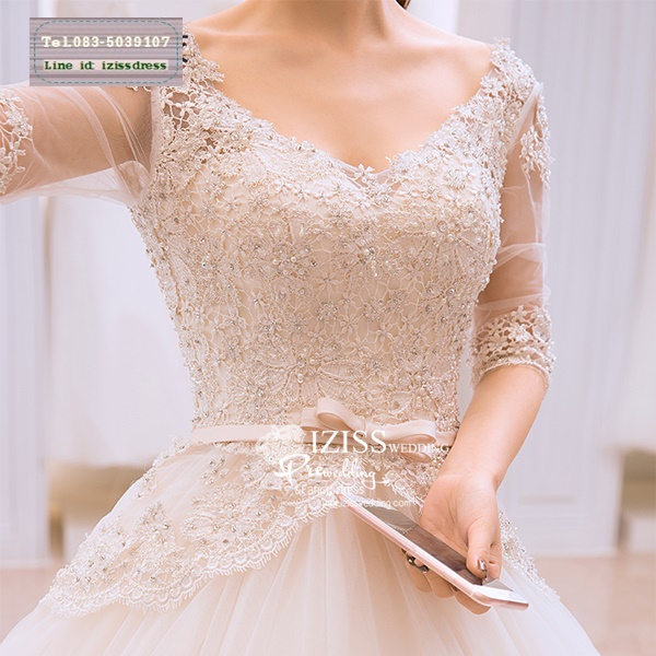 BR245 **พรีออเดอร์**ชุดแต่งงาน&ชุดเจ้าสาวแบบยาวสีขาวเกรดพรีเมี่ยม เปิดไหล่ มีแขน หรูหราน่ารัก สวยโดดเด่นไม่ซ้ำใคร