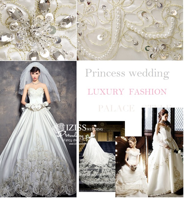 BRL057 **พรีออเดอร์**ชุดแต่งงานสีขาวหรูหราประดับดอกไม้ผสมเพชรและคริสตัล สวยงามดุจเจ้าหญิง