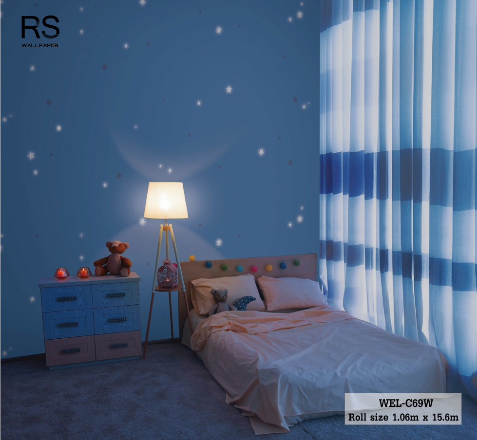 วอลเปเปอร์ ลายดาว พื้นสีฟ้า WEL-C69W