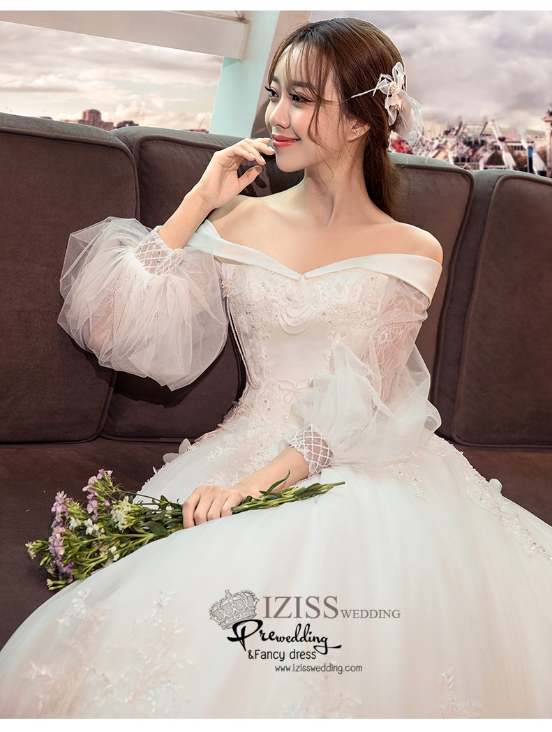 BR342 **พรีออเดอร์**ชุดแต่งงาน&ชุดเจ้าสาวแบบยาวอลังการ สีขาวเกรดพรีเมี่ยม หรูหราน่ารัก สวยโดดเด่นไม่ซ้ำใคร