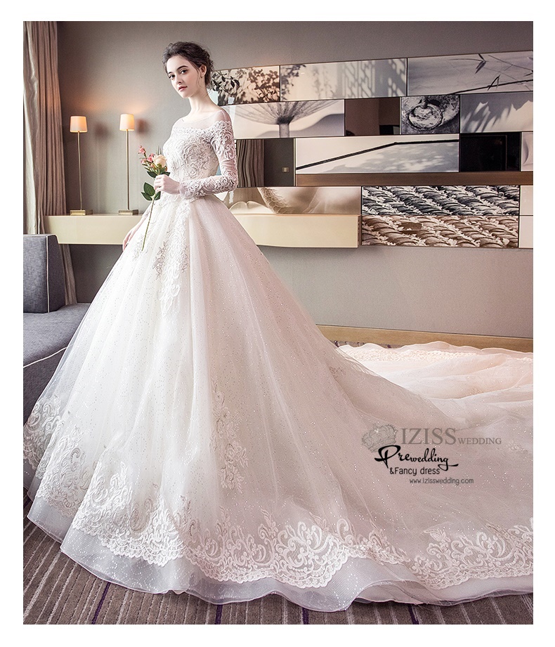 BR335 **พรีออเดอร์**ชุดแต่งงาน&ชุดเจ้าสาวแบบยาวอลังการ สีขาวเกรดพรีเมี่ยม หรูหราน่ารัก สวยโดดเด่นไม่ซ้ำใคร