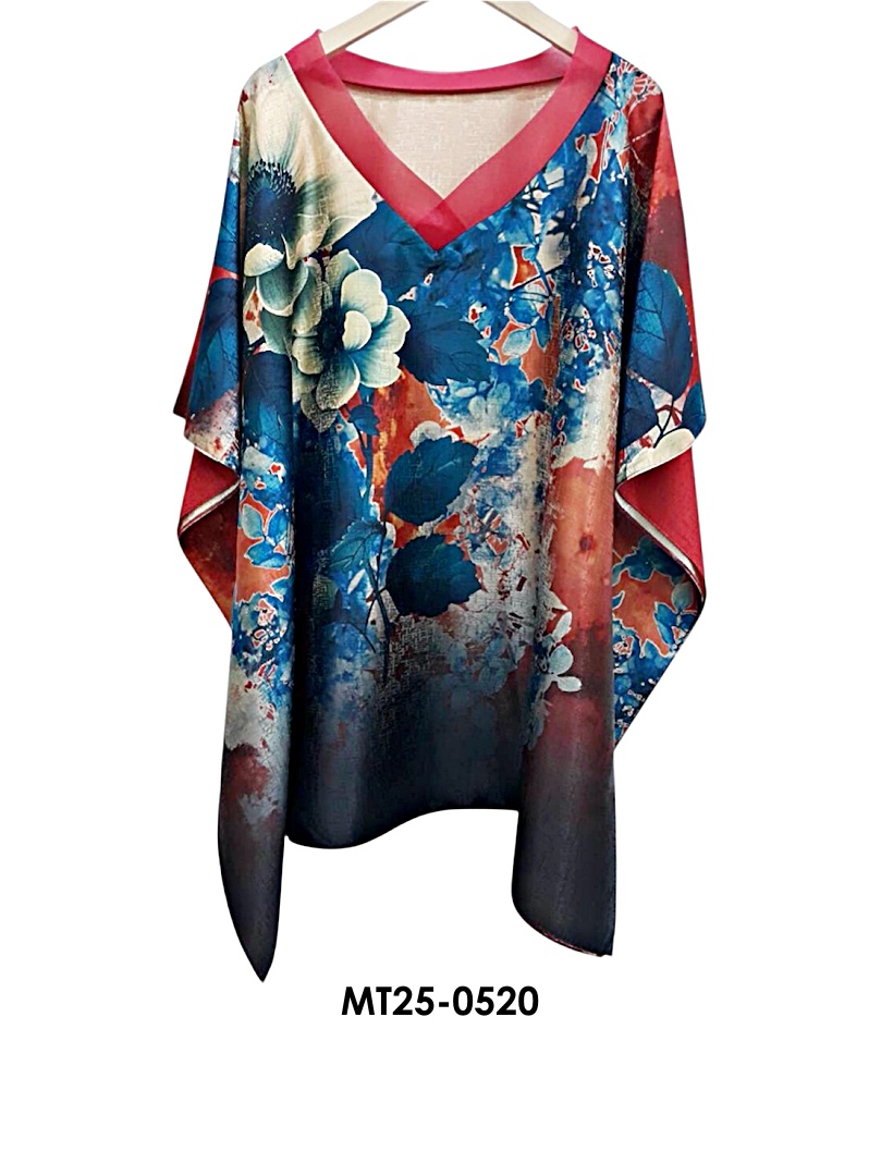 MT25-0520 ไหมจีนคอวีแก้วทรงผีเสื้อ อก 56 นิ้ว สวยสไต์คุณนาย เสื้อผู้ใหญ่