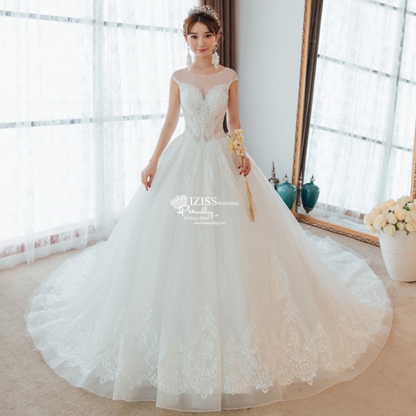 BR352 **พรีออเดอร์**ชุดแต่งงาน&ชุดเจ้าสาวแบบยาวอลังการ สีขาวเกรดพรีเมี่ยม หรูหราน่ารัก สวยโดดเด่นไม่ซ้ำใคร