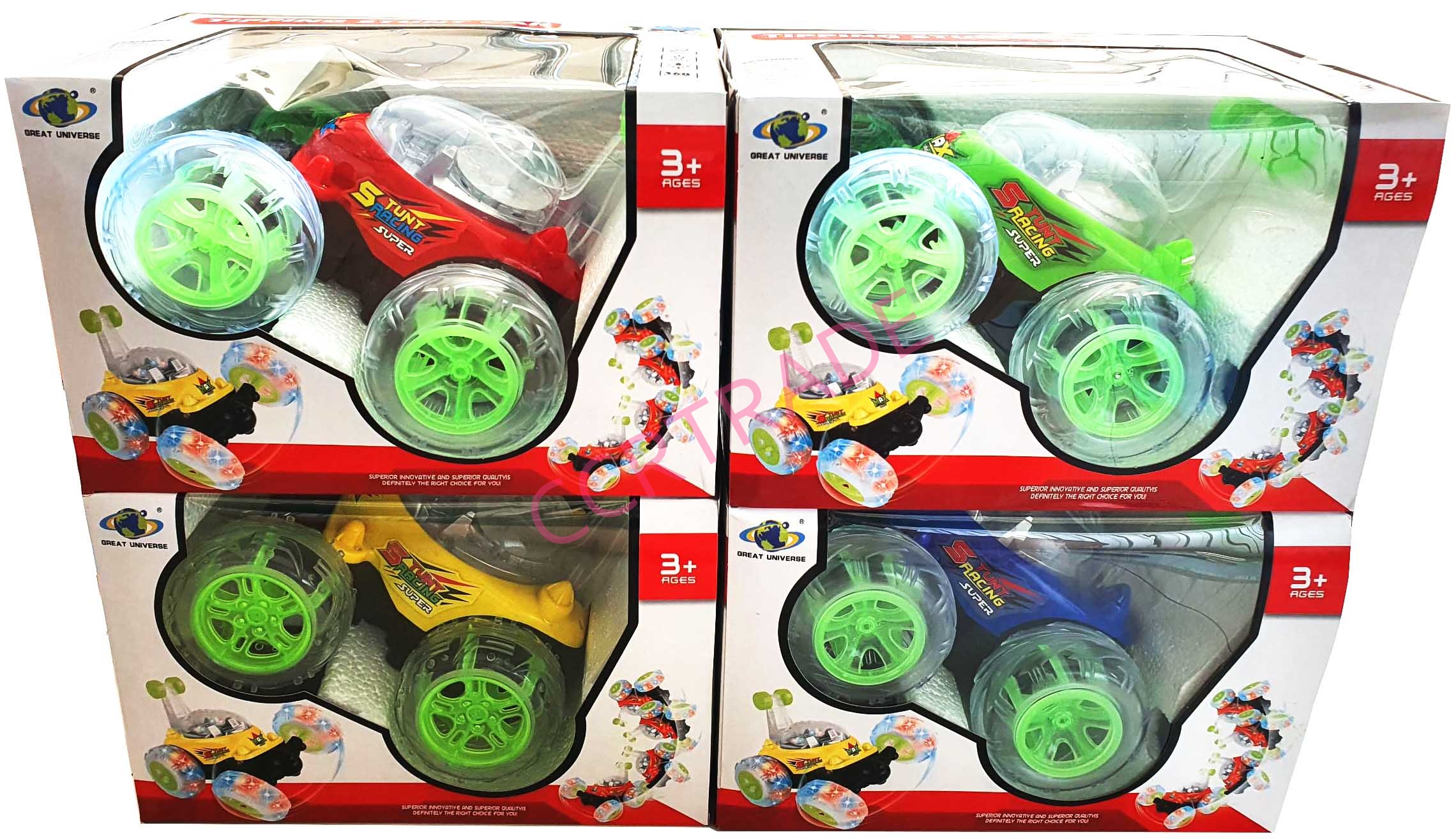 รถตีลังกาบังคับเล็ก+รีโมทชาร์ไฟบ้าน มีเสียง มีไฟกล่อง 16.5x25 ซม.(1x3)