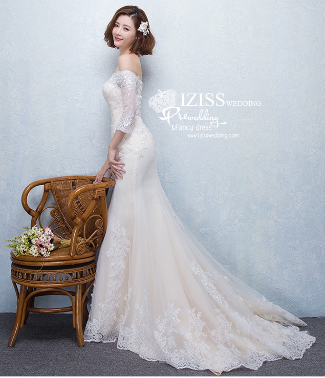 BR120 **พรีออเดอร์**ชุดแต่งงาน&ชุดเจ้าสาวแบบยาวสีขาวเบจเกรดพรีเมี่ยม เปิดไหล่ มีแขน หรูหราน่ารัก สวยโดดเด่นไม่ซ้ำใคร