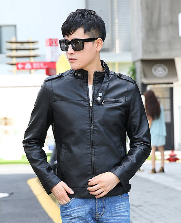 พร้อมส่ง แจ็คเก็ตหนังผู้ชาย เสื้อหนังผู้ชาย สีดำ หนัง PU คุณภาพงานพรีเมี่ยม หนังด้านขึ้นเงา มีซับในบุด้วยผ้าขนสัตว์
