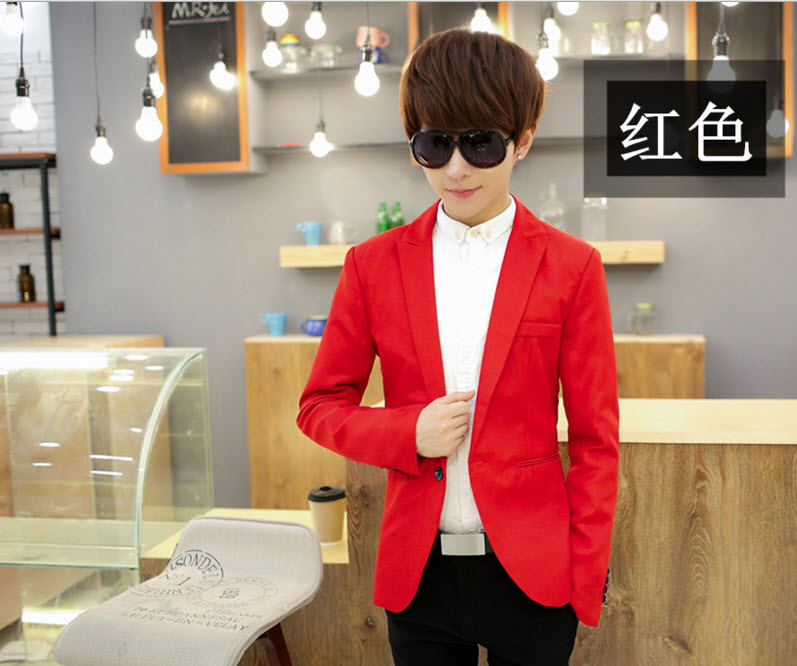 พร้อมส่ง เสื้อสูท ผู้ชาย สีแดง แขนยาว กระดุมหน้าเม็ดเดียว แขนแต่งกระดุม ใส่ทำงาน ใส่ออกงาน ใส่เป็นสูทลำลอง