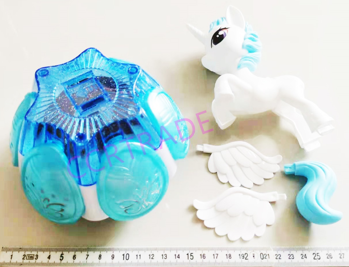 ม้ายูนิคอร์นเต้นรำชนถอย มีเสียง มีไฟกล่อง 15.5x26 ซม.(1x3)