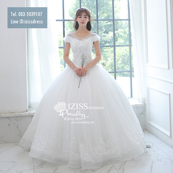 BR279**พรีออเดอร์**ชุดแต่งงาน&ชุดเจ้าสาวแบบยาวสีขาวเกรดพรีเมี่ยม เปิดไหล่ มีแขน หรูหราน่ารัก สวยโดดเด่นไม่ซ้ำใคร