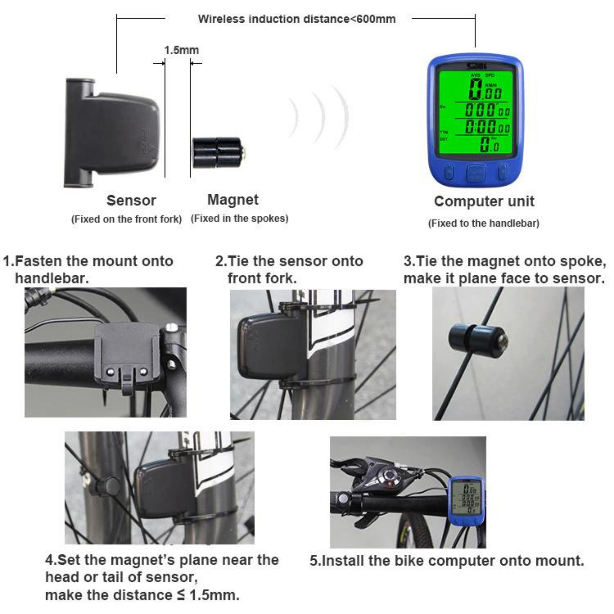 ไมล์วัดความเร็วจักรยานไร้สาย มีไฟ ไร้สาย มีรีโมต SUNDING SD-563C