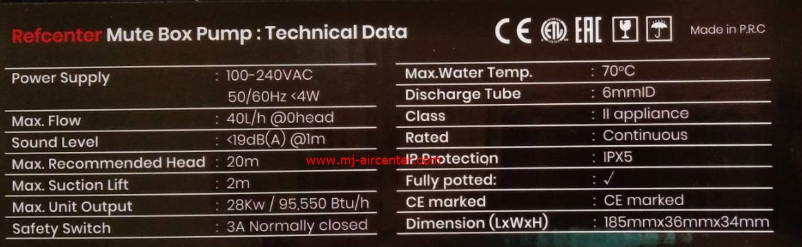 ปั๊มเดรนน้ำทิ้ง Refcente (MUTE BOX PUMP) แบบแยกส่วนใส่ในคอยล์เย็น