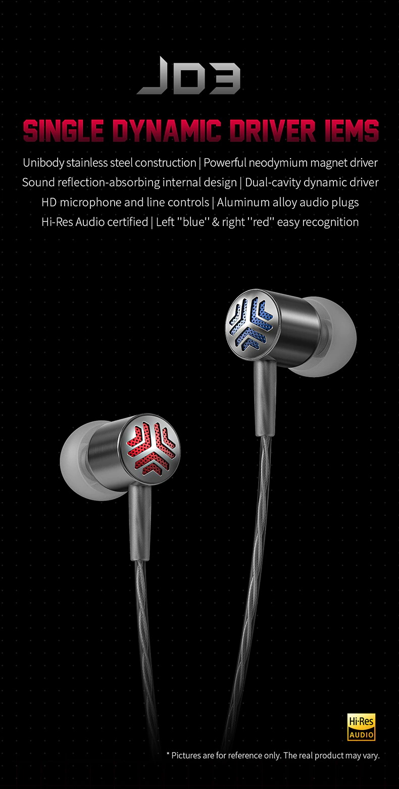 FiiO JD3 หูฟัง 1 ไดรเวอร์ Dynamic พร้อมไมค์ บอดี้แสตนเลส