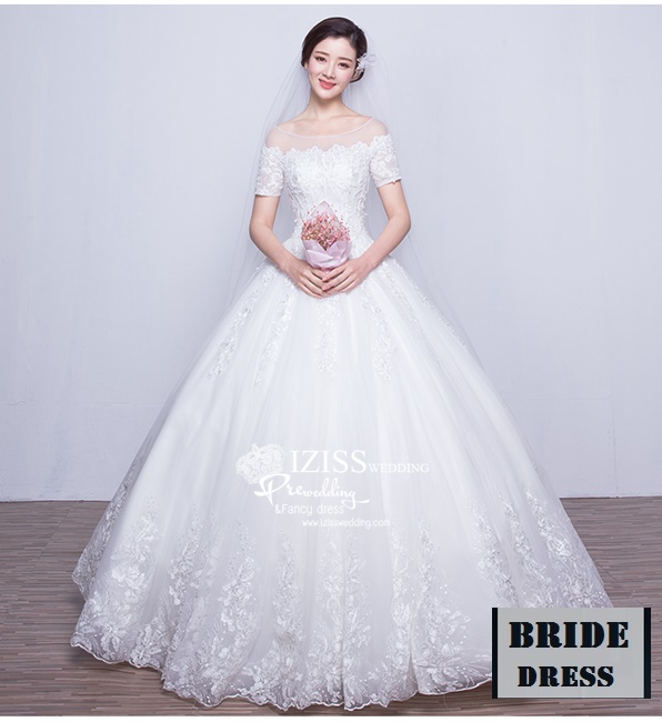 BR181 **พรีออเดอร์**ชุดแต่งงาน&ชุดเจ้าสาวแบบยาวสีขาวเกรดพรีเมี่ยม เปิดไหล่ มีแขน หรูหราน่ารัก สวยโดดเด่นไม่ซ้ำใคร