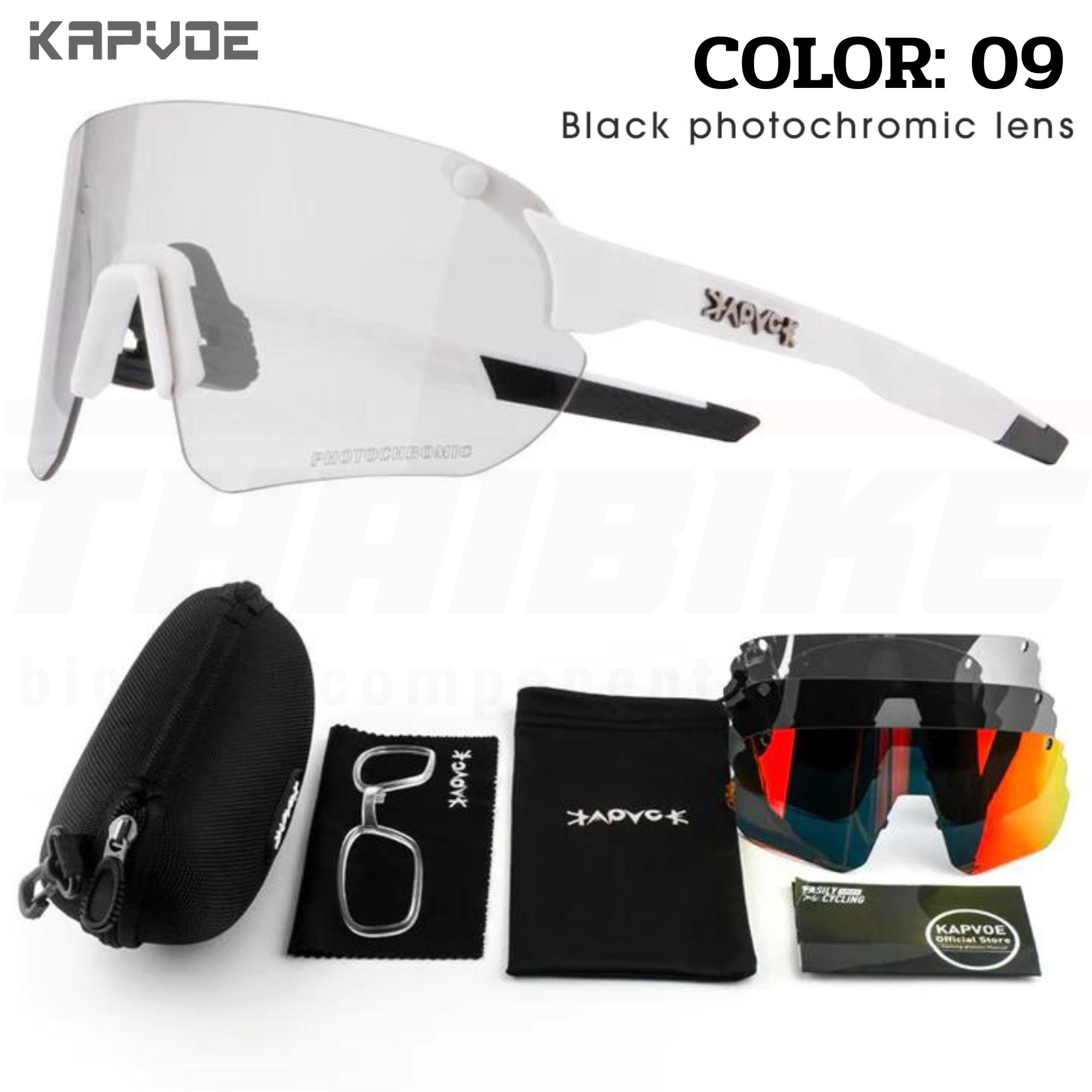 แว่นตากันแดดปั่นจักรยาน เลนส์ออโต้ KAPVOE KEHU 4เลนส์ พร้อมกรอบเลนส์สายตา