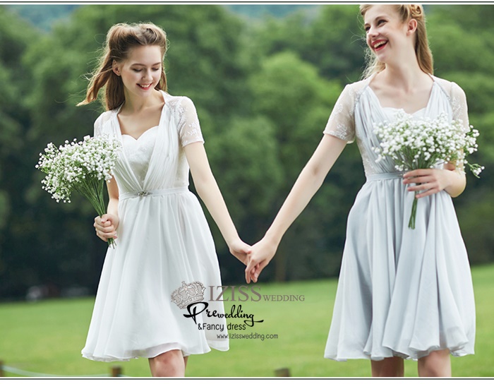 ฺBM0119 - พรีออเดอร์ ชุดเพื่อนเจ้าสาวราตรีสั้นธีมสีขาวและสีเทา น่ารักมากๆค่ะ