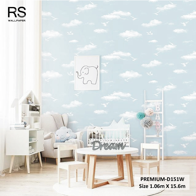 วอลเปเปอร์ลายท้องฟ้า มีก้อนเมฆลายนกสีขาว PREMIUM-D151W