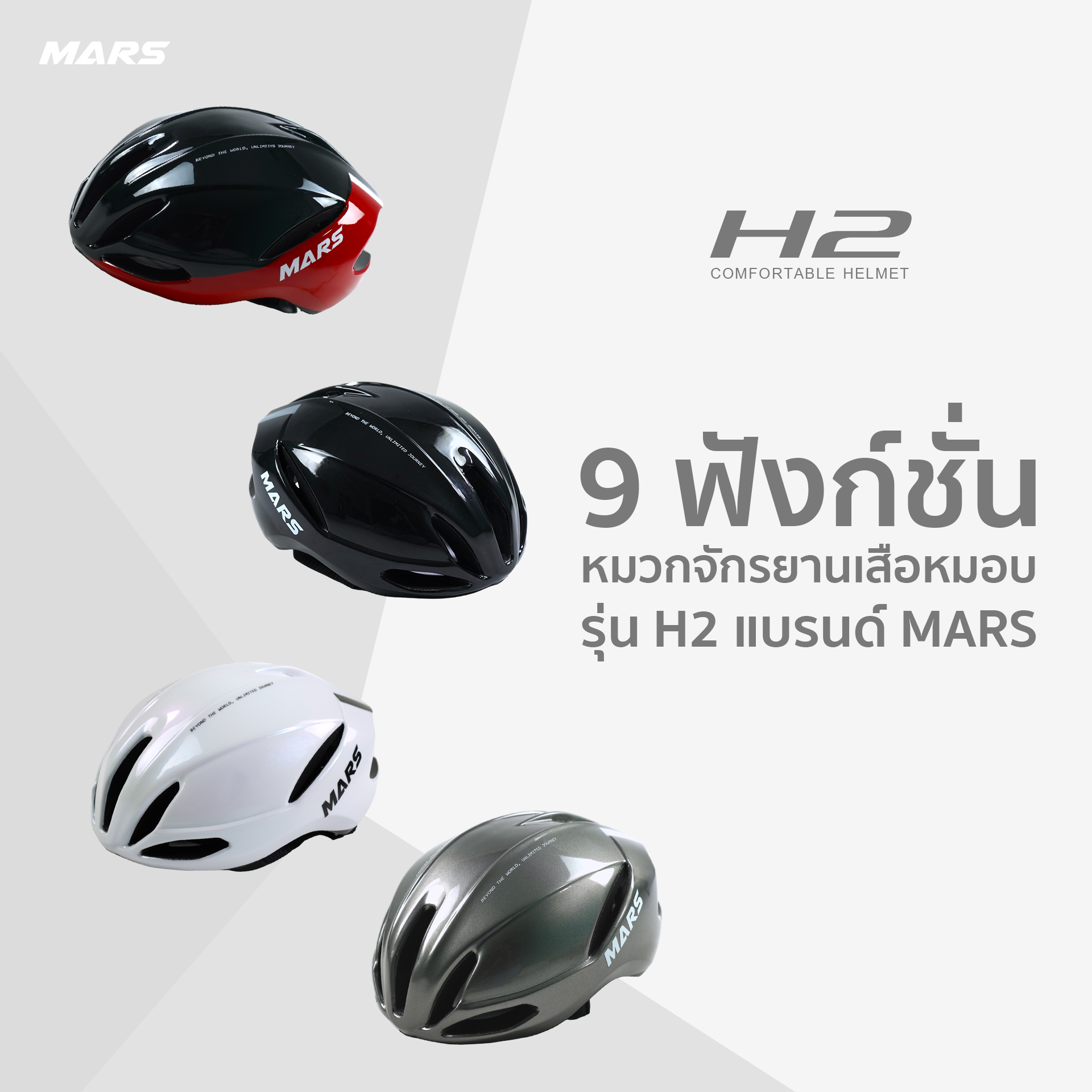 หมวกกันน็อคจักรยานแบรนด์ MARS รุ่น H2 ทรง Aerodynamic