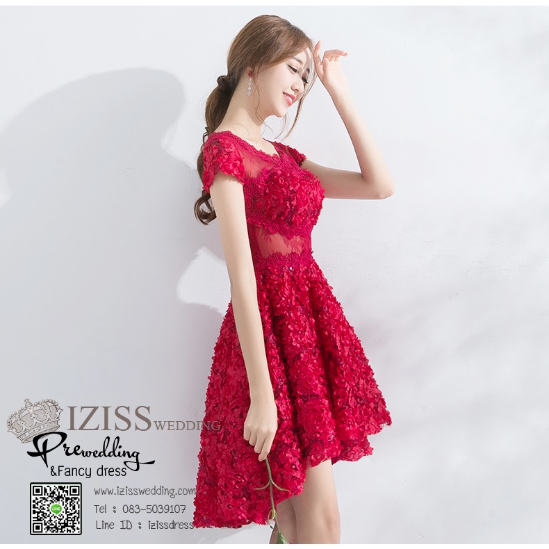 DS025 - **Pre order** ชุดราตรี เดรสสั้นออกงาน (short dresses) ชุดไปงานแต่งงานสวยๆ "ธีมแดง"