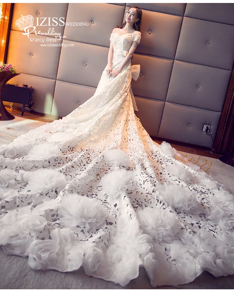 BR332 **พรีออเดอร์**ชุดแต่งงาน&ชุดเจ้าสาวแบบยาวอลังการ สีขาวเกรดพรีเมี่ยม หรูหราน่ารัก สวยโดดเด่นไม่ซ้ำใคร