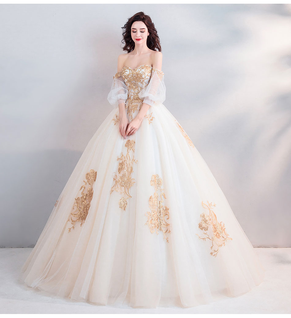 DL102 **พรีออเดอร์** ชุดออกงานสีทอง ชุดราตรี เดรสยาวออกงาน (Night party dresses) ชุดไปงานแต่งงานสวยๆ "ธีมสีทอง"