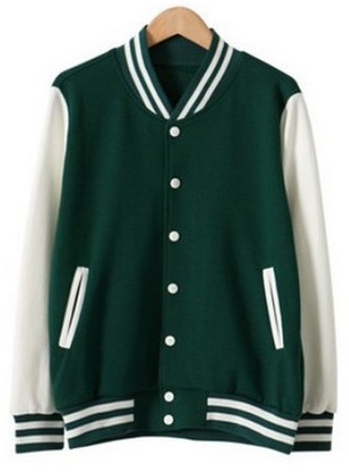 เสื้อเบสบอลสีเขียวแขนขาว Baseball Jacket green-White