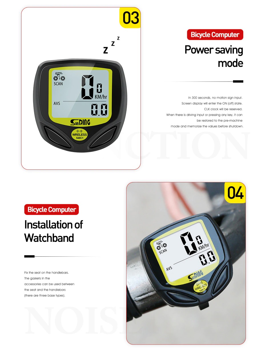 ไมล์จักรยานไร้สาย SUNDING 14 ฟังชั่น รุ่น sd 548c (แพ๊คถุง OPP)