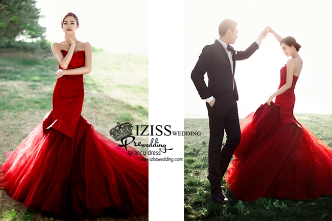 PW426- **พร้อมส่งทั้งเซ็ท**ชุดคู่ถ่ายพรีเวดดิ้ง (prewedding dress) & ชุดแต่งงานแฟนซี (Fancy wedding dress)ชายหญิง "ธีมสีแดง-ดำ"