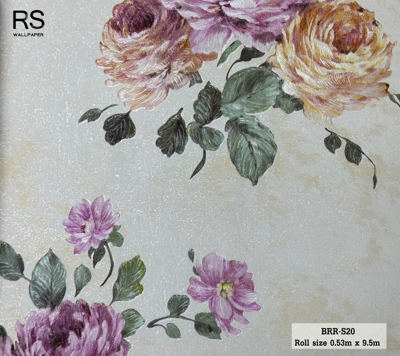 วอลเปเปอร์ ลายดอกไม้ พื้นสีครีม BRR-S20