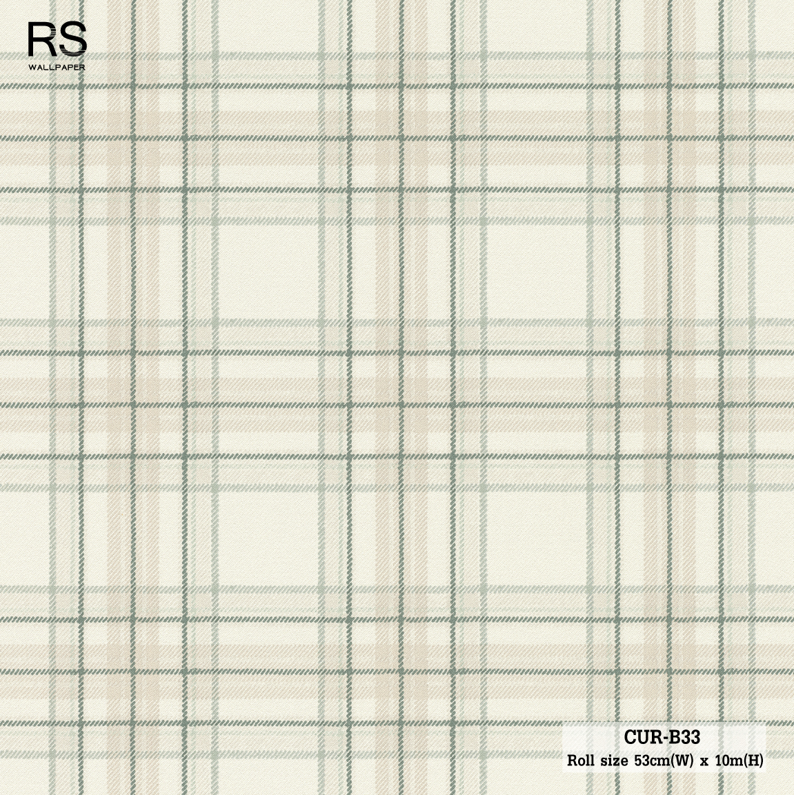 วอลเปเปอร์ ลายสก็อตสีครีมเส้นสีเขียว CUR-B33