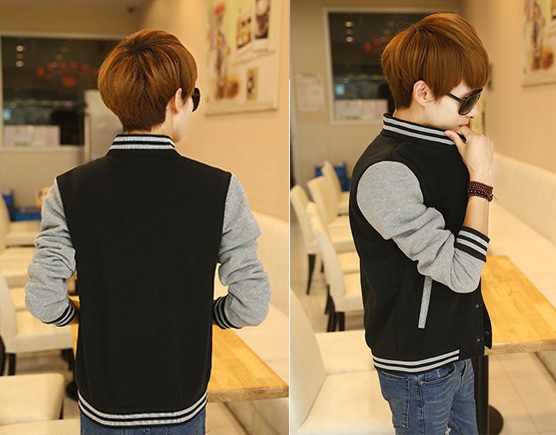 เสื้อเบสบอล ดำ-เทา Baseball Jacket ฺBlack-Grey