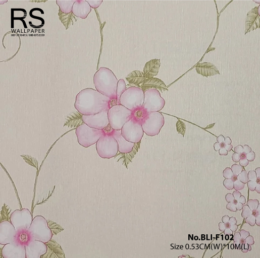 วอลเปเปอร์ ลายดอกไม้สีชมพู พื้นครีม no.BLI-F102