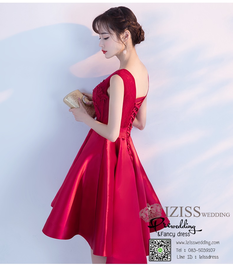 DS027 - **Pre order** ชุดราตรี เดรสสั้นออกงาน (short dresses) ชุดไปงานแต่งงานสวยๆ "ธีมแดง"