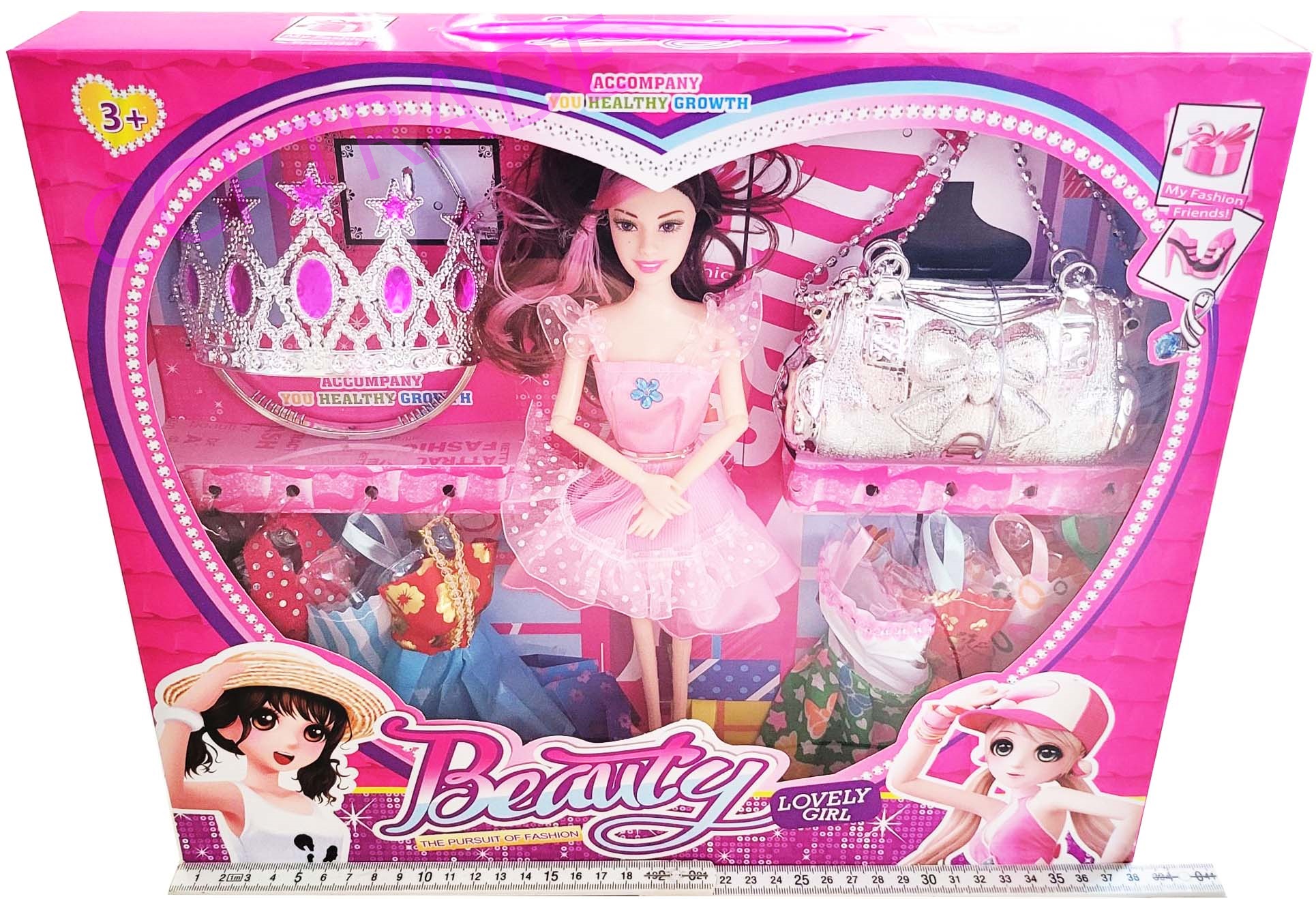 เซ็ทบาร์บี้กระเป๋ามงกุฎ+ชุดกระโปรง 8 ชุดกล่องใหญ่ 38 ซม.(1x3)