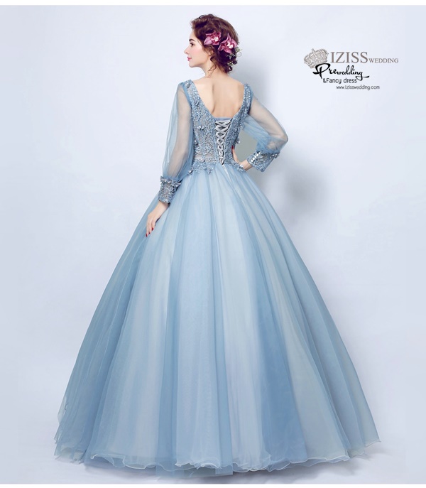 DL041 - **พรีออเดอร์** ชุดราตรี เดรสยาวออกงาน (Night party dresses) ชุดไปงานแต่งงานสวยๆ "ธีมสีเทาแต่งดอก 3D"