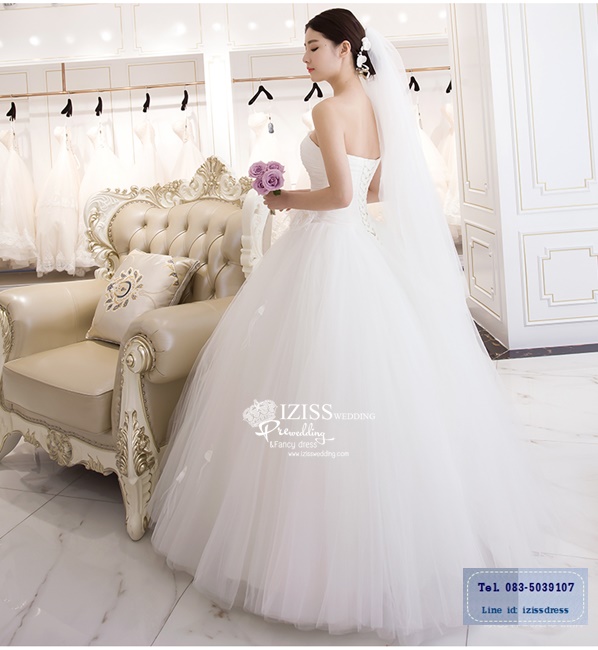 BR198 **พรีออเดอร์**ชุดแต่งงาน&ชุดเจ้าสาวแบบยาวสีขาวเกรดพรีเมี่ยม หรูหราน่ารัก สวยโดดเด่นไม่ซ้ำใคร