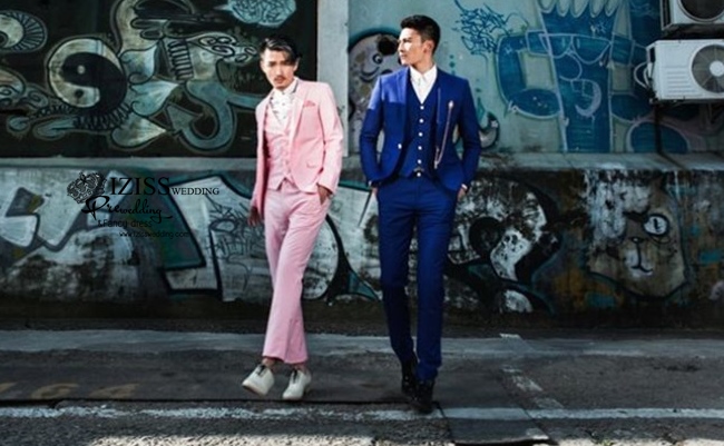 PW419- **พร้อมส่งชุดผู้ชายสีน้ำเงิน และชุดสีชมพู**ชุดคู่ถ่ายพรีเวดดิ้ง (prewedding dress) & ชุดแต่งงานแฟนซี (Fancy wedding dress)ชายหญิง "ธีมสีน้ำเงิน ชมพู"